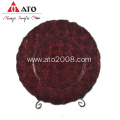 Red Glass Plate With Rose Pattern